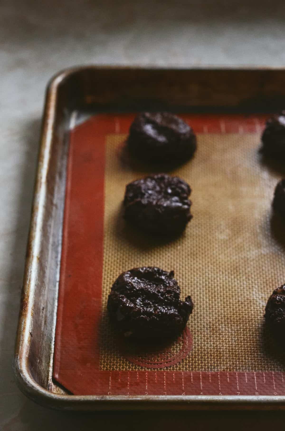 Brownie cookies on pan.