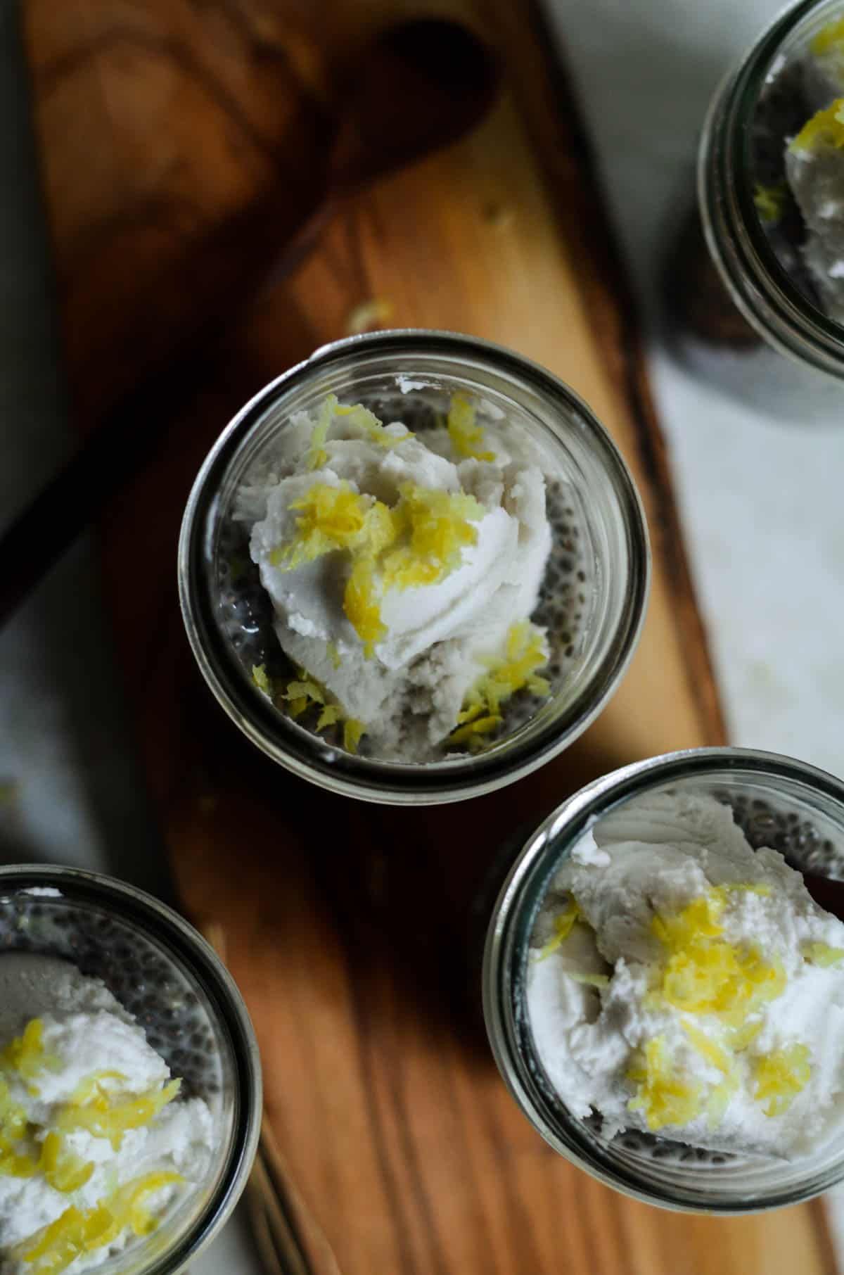 4 lemon chia pudding quick breakfast meal prepped for the week.