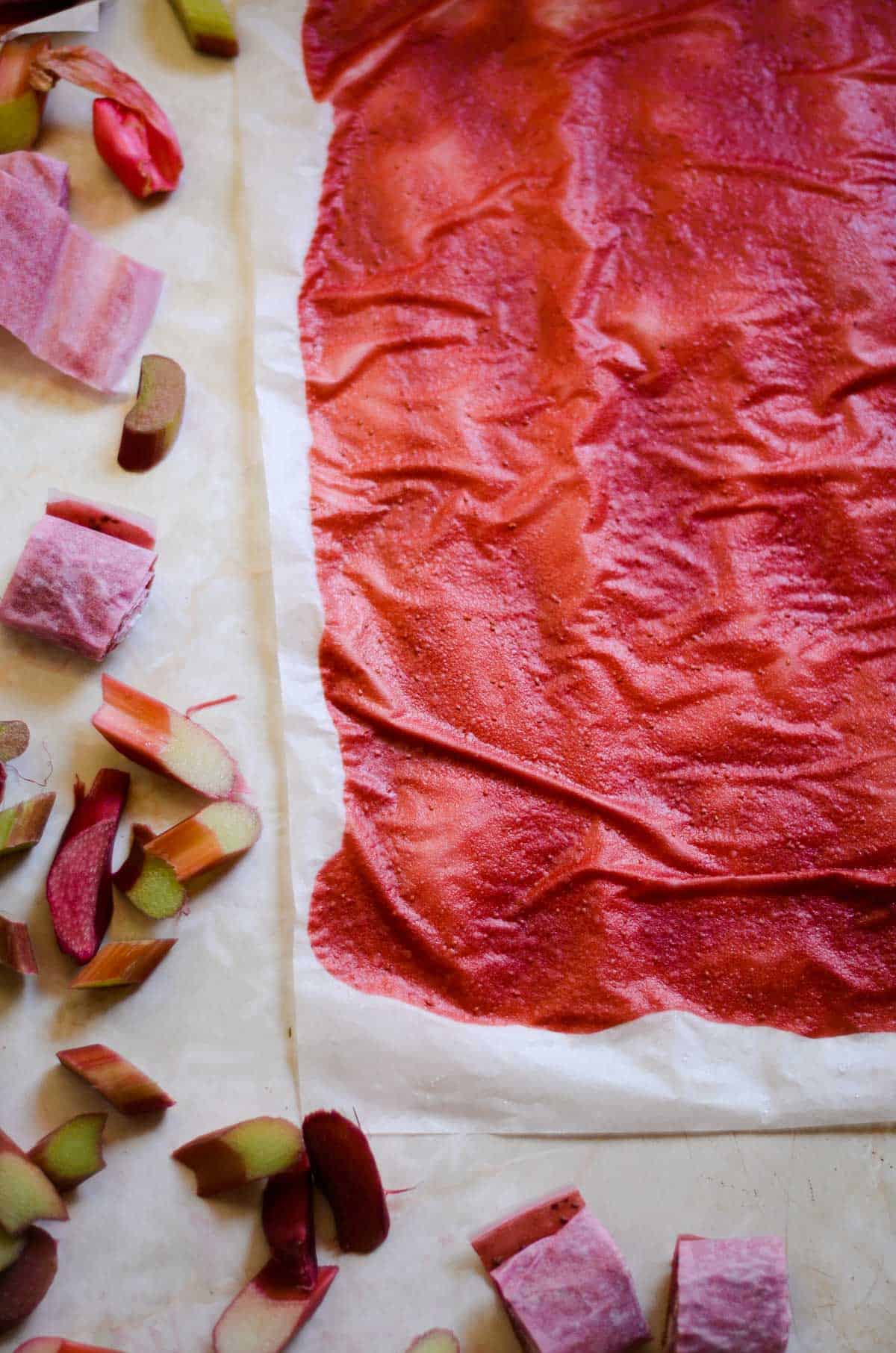 Dried fruit leather on a parchment paper.