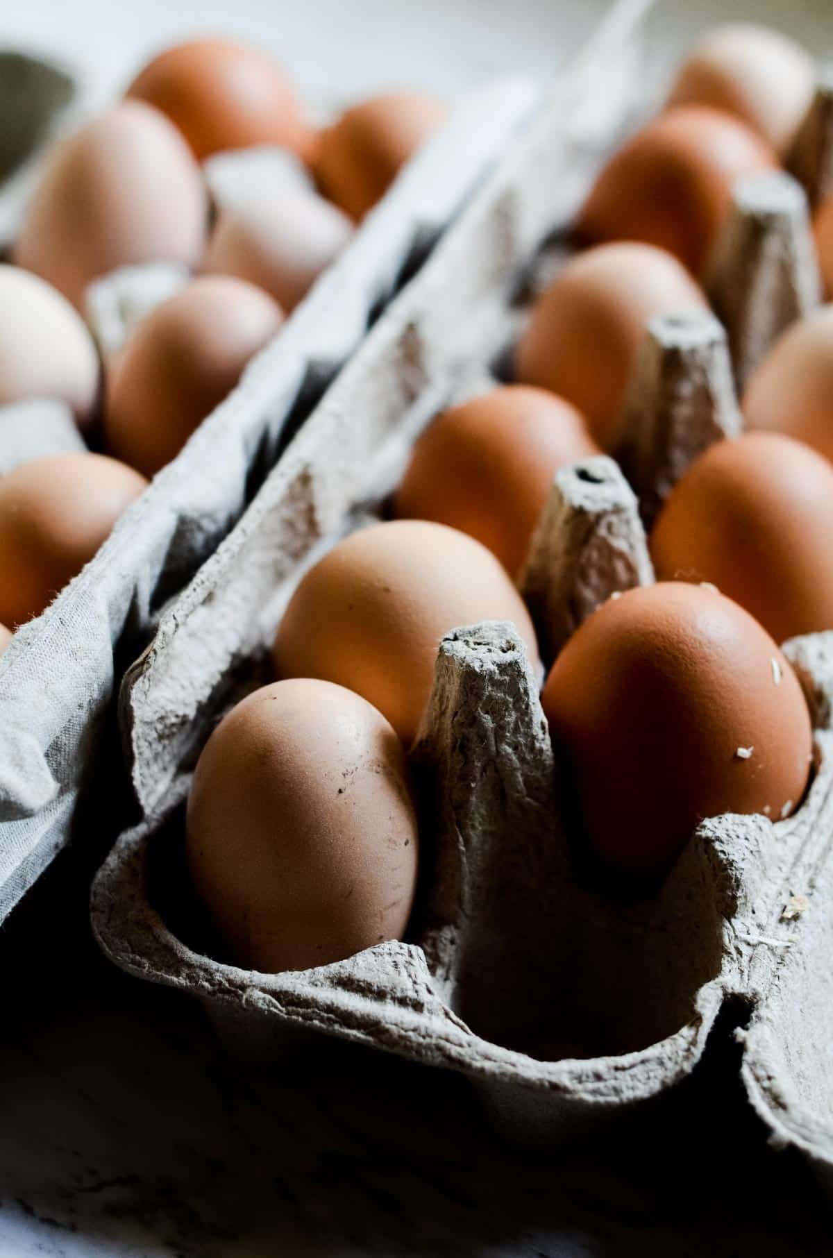 Farm eggs in an egg carton. 