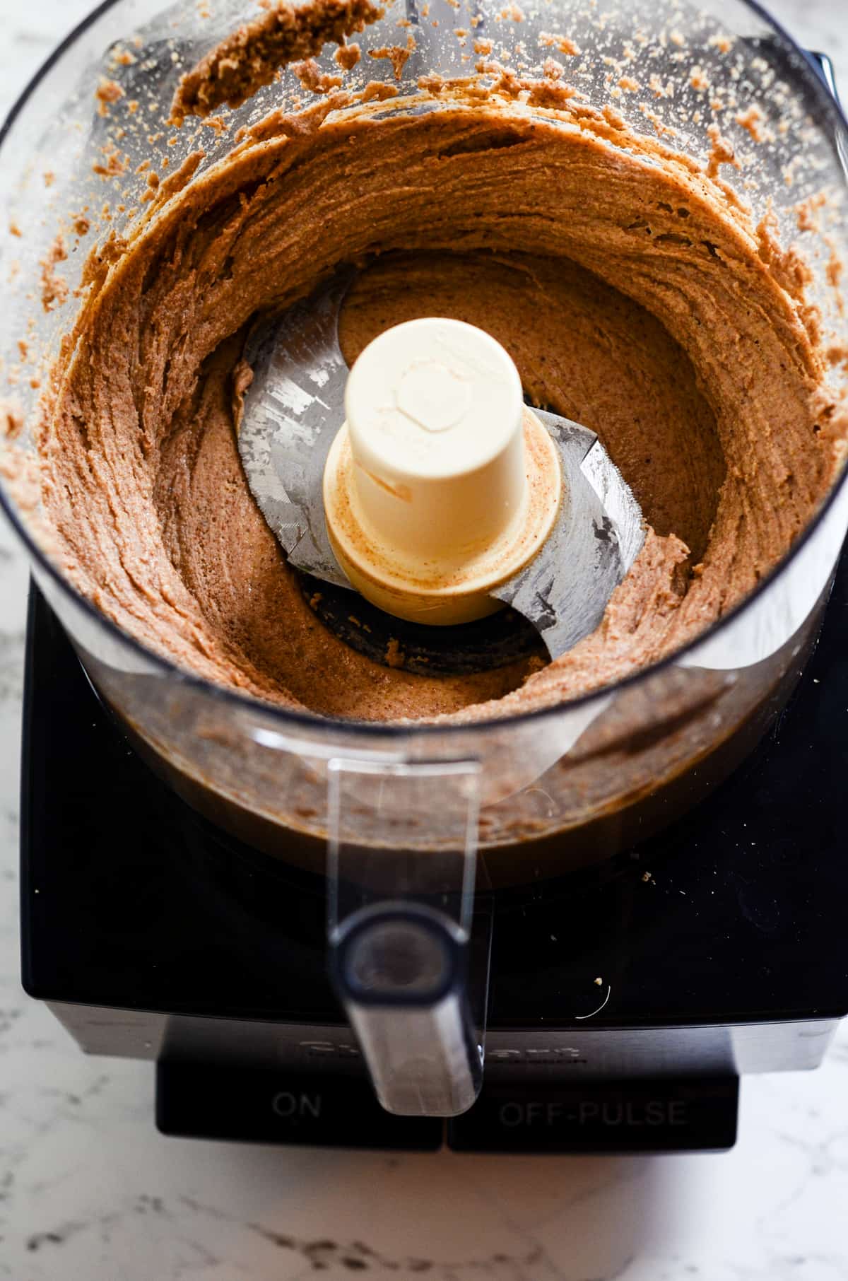Brown paste in the food processor.