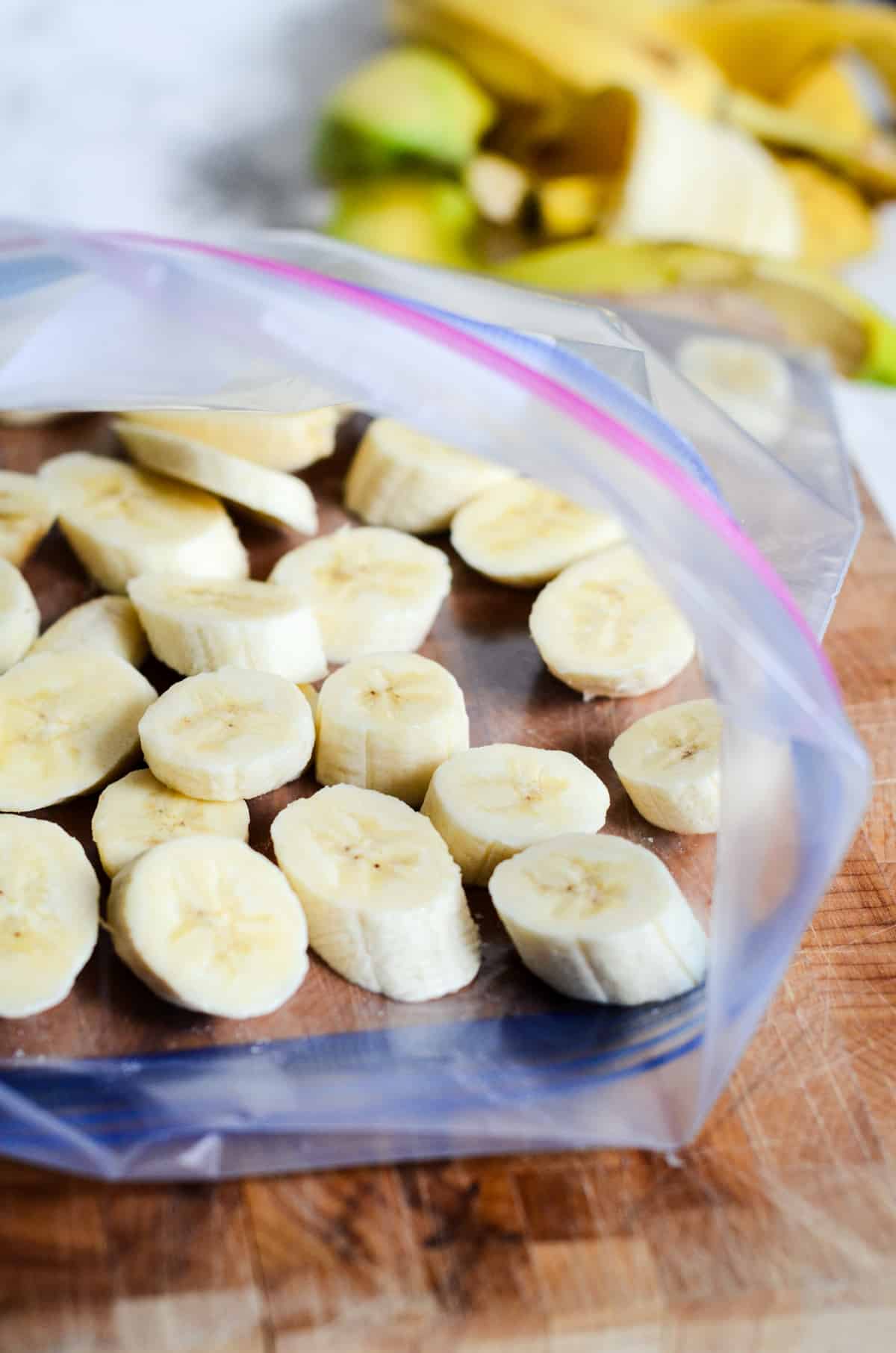 Sliced bananas in a ziplock bag.
