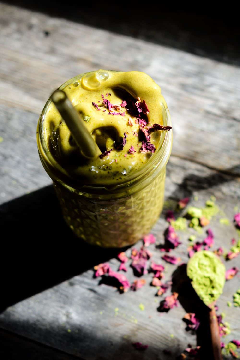 Light green thick matcha frappuccino.