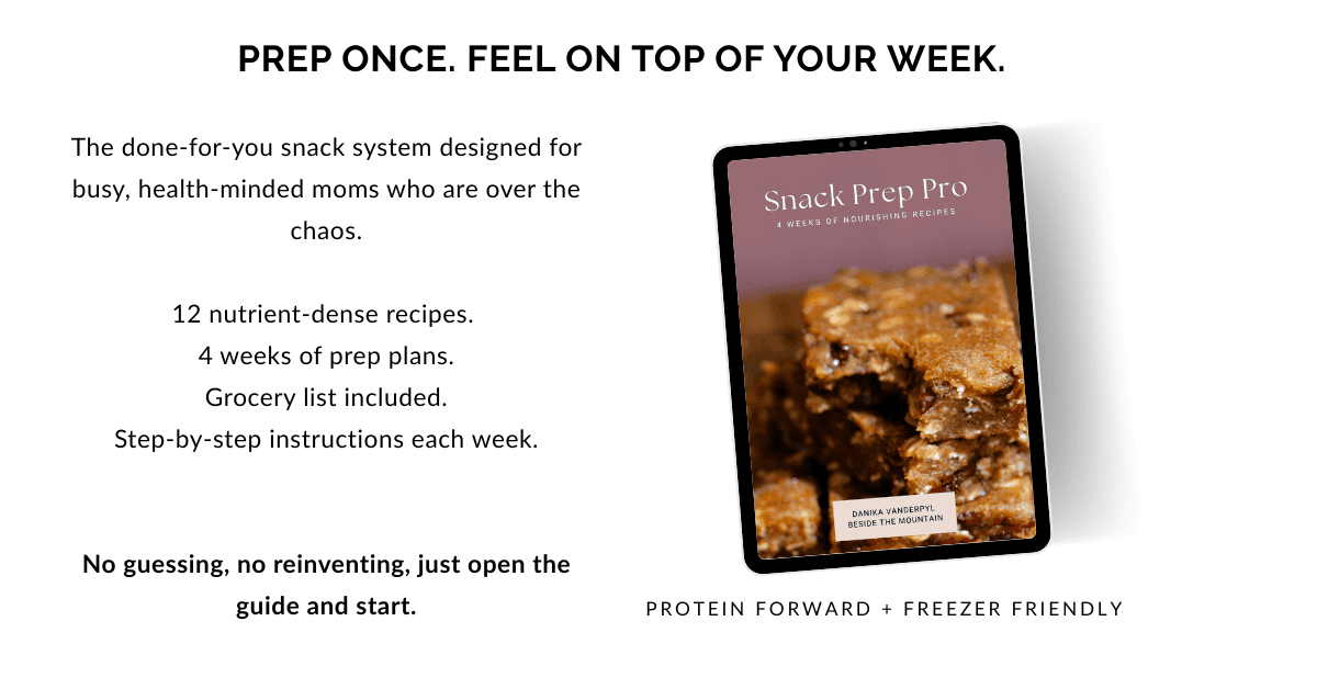 A graphic introducing the guide to snack prepping healthy recipes for the week.