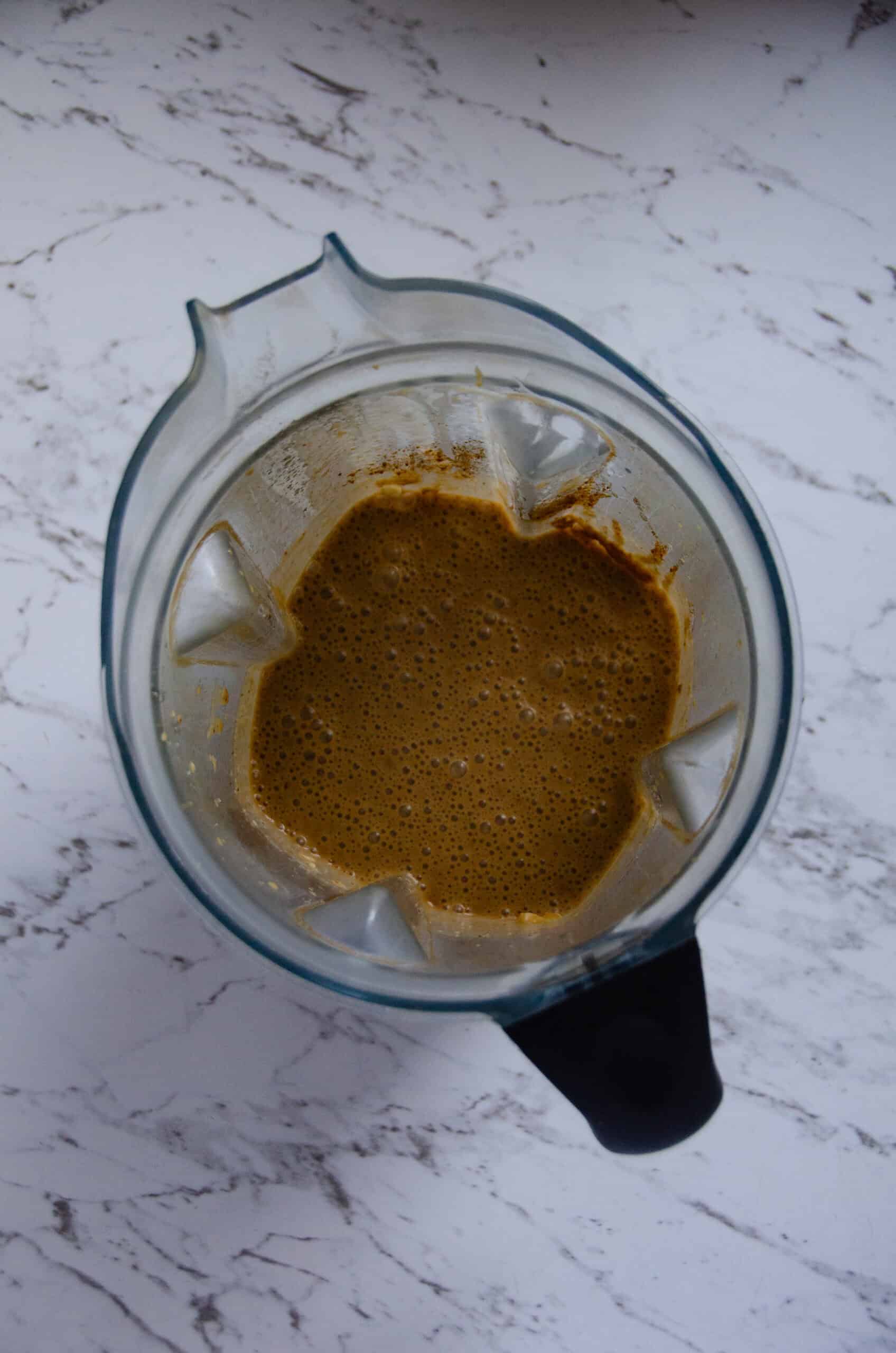 Blender with protein batter for muffins.