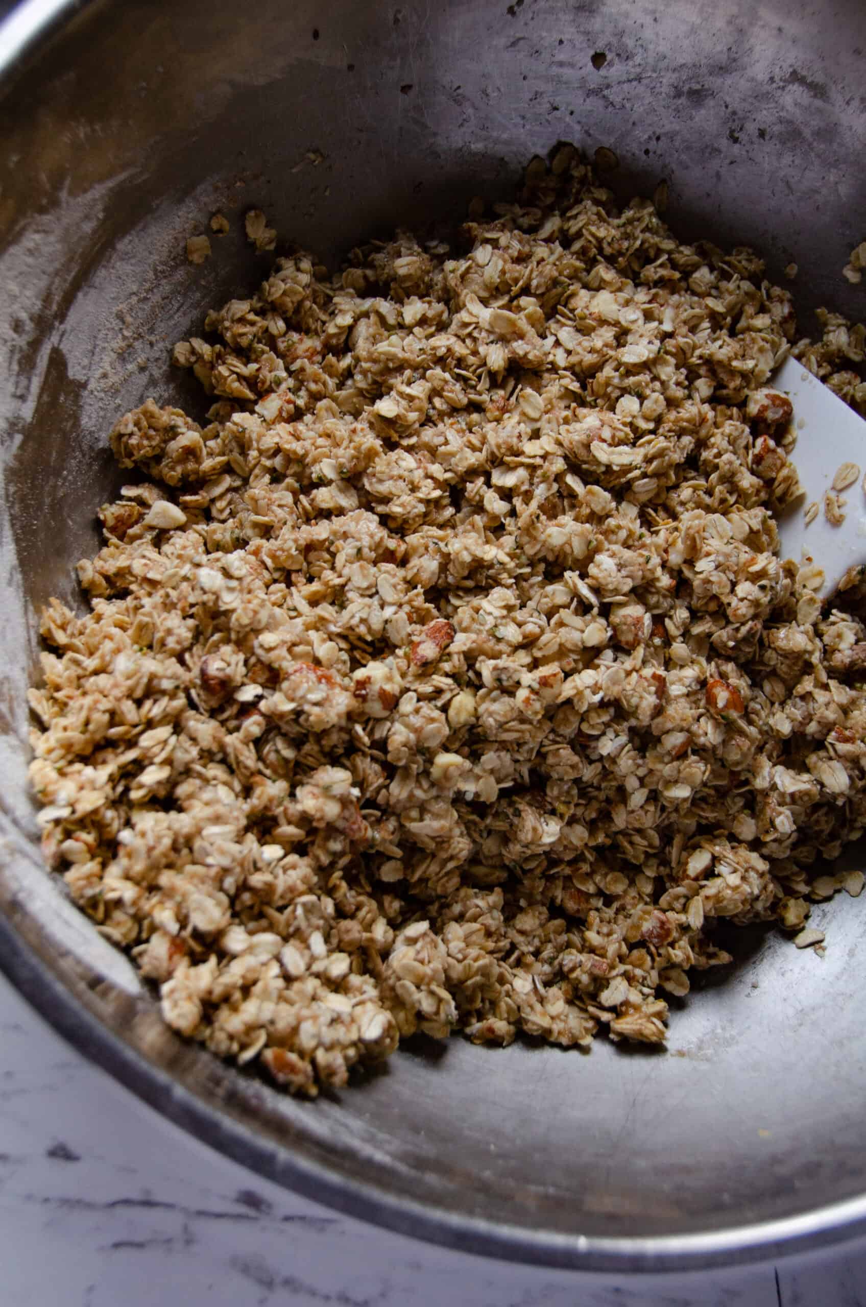 All the wet granola mixture stirred together.