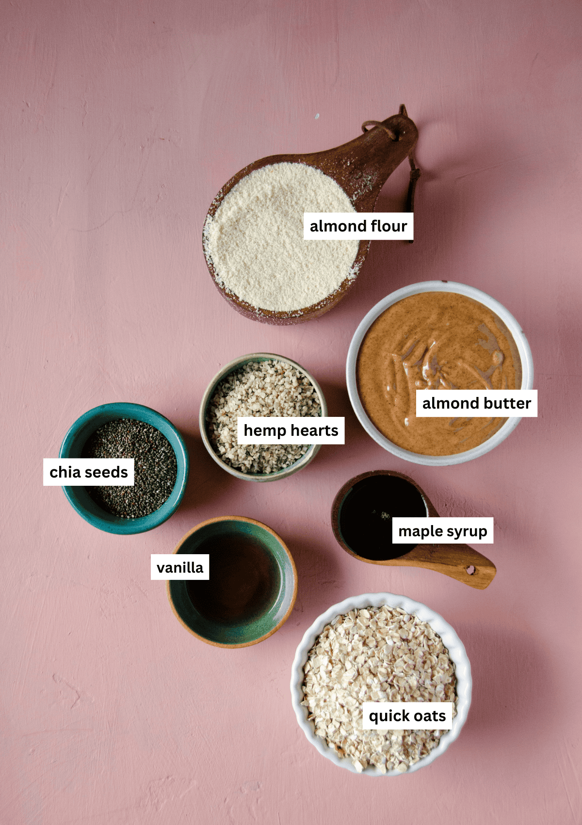 Labelled ingredients needed for energy balls without protein powder.