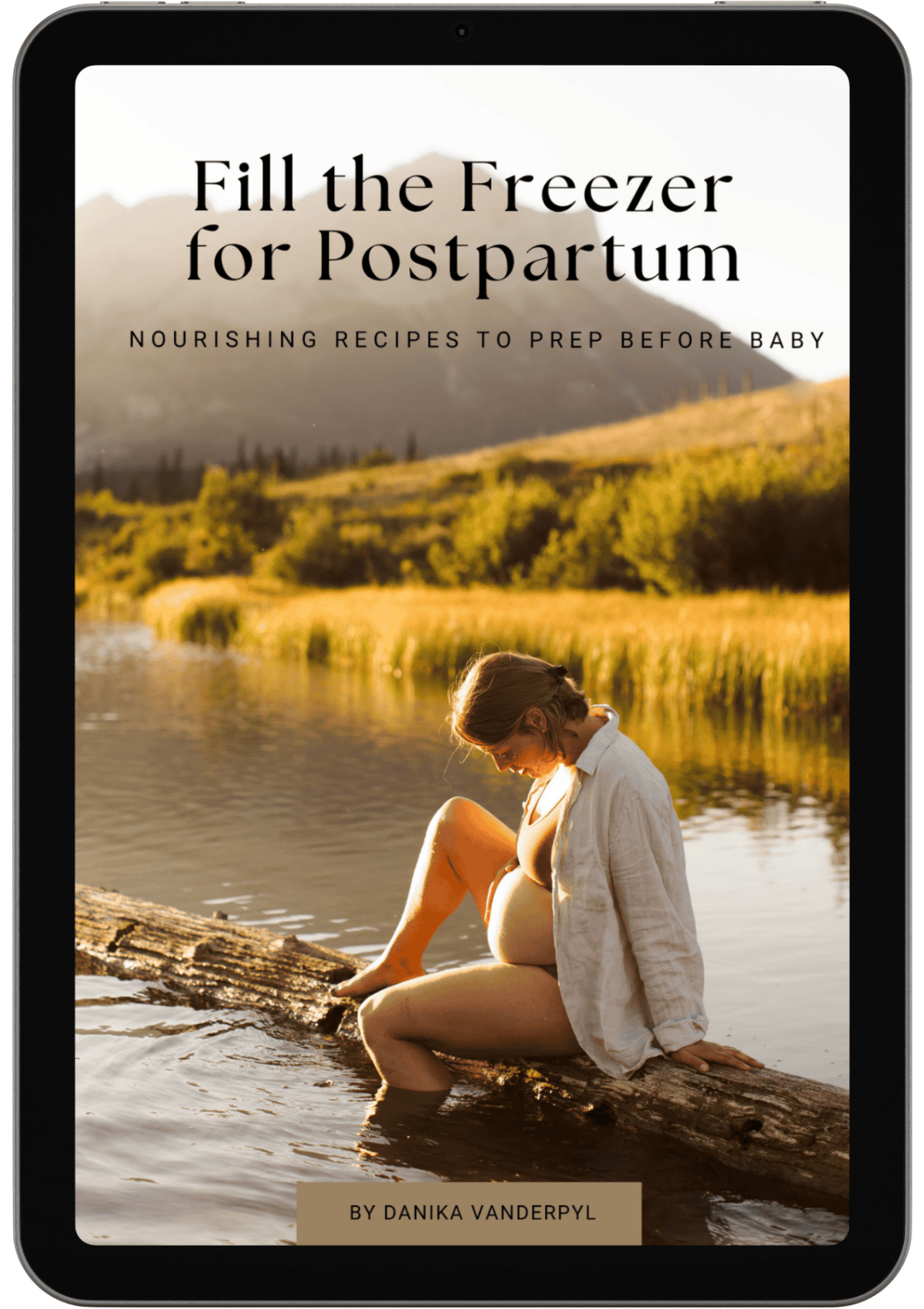 An ebook cover of a pregnant mom sitting on a log.