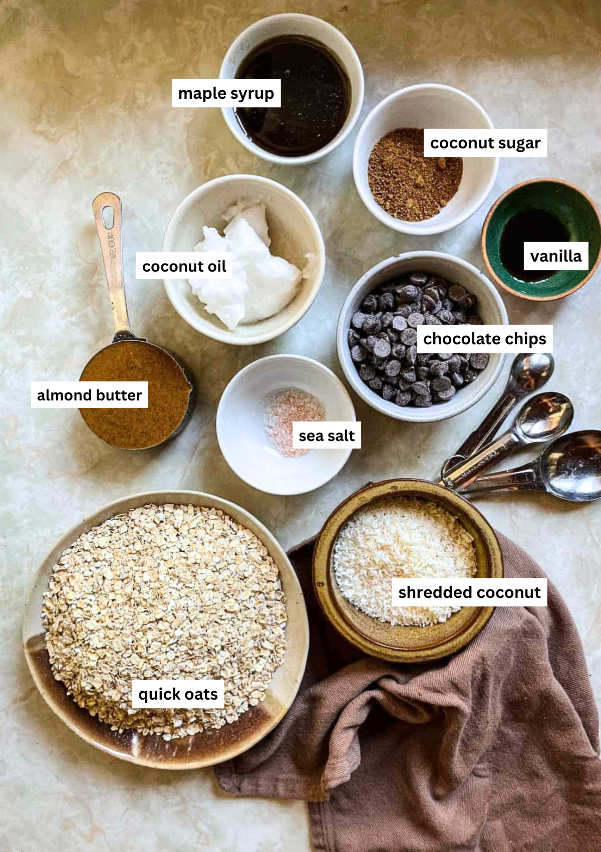 All the ingredients needed for heavenly hunks labelled and measured.